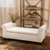 Glistening - Upholstered Storage Bench With Rolled Arms And Wood Legs - Beige - Image 2