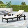 Jason - Chaise Lounge Adjustable Acacia Wood Outdoor Furniture - Black White - Image 3