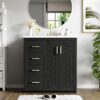 Bathroom Vanity With Ceramic Sink Combo, Frame Bathroom Storage Cabinet, Freestanding Vanity Set With 3 Drawers & Soft Closing Doors - Black - Image 3