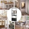 Industrial Tall Black Bar Wine Rack Cabinet With Glass Holder Wood Home Bar Cabinet - Walnut / Black - Image 9