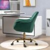 Swivel Chair With High Back, Adjustable Working Chair With Golden Base - Green - Image 3