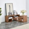 Modern 2 Piece Cube TV Stand With Open Storage, L Shaped Design - Walnut - Image 6