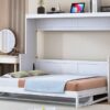 Full Size Murphy Bed With Hydraulic Lift & Desk Design - White - Image 17