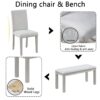 6 Piece Wooden Dining Table Set, Wooden Dining Table With 4 Upholstered Chairs And Bench For 6 People, Rectangular Dining Table Set With Crystal Decoration For Kitchen, Dining Room - Silver Gray - Image 5
