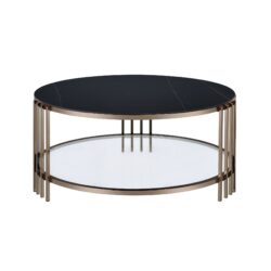 Abisha - Sintered Stone Top & Champagne Round Coffee Table - Black