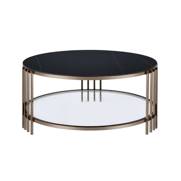 Abisha - Sintered Stone Top & Champagne Round Coffee Table - Black