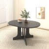 Dining Table For Farmhouse Kitchen Expandable Oval Table Top With Removable Leaf Trestle X Shaped Base - Black - Image 5