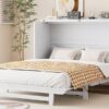 Queen Murphy Bed With Frosted Glass Doors Design, Fake Drawers, Metal Legs - White - Image 18