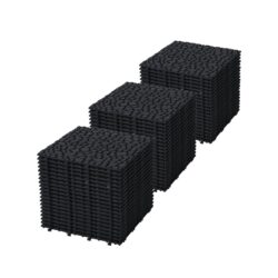 Interlocking Deck Tiles Plastic Waterproof Outdoor All Weather Anti-Slip Bathroom Shower Balcony Porch Strong Weight Capacity Upto 440 Lbs, Pebble Stone Pattern Pack Of 60 - Black