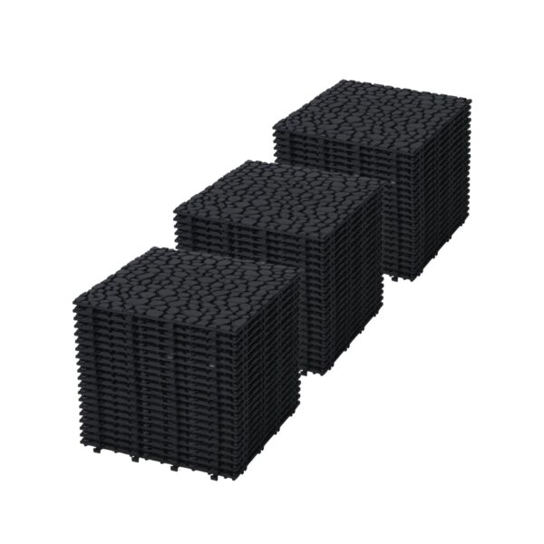 Interlocking Deck Tiles Plastic Waterproof Outdoor All Weather Anti-Slip Bathroom Shower Balcony Porch Strong Weight Capacity Upto 440 Lbs, Pebble Stone Pattern Pack Of 60 - Black