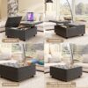 Massive Square Storage Bench, Footstool With 2 Storage Doors, Mid - Century Modern Coffee Table For Living Room, Nailhead Inlay - Dark Gray - Image 3