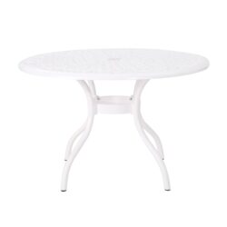 Tranquilius - Outdoor Round Dining Table With Lattice Tabletop, Umbrella Hole And Curved Legs - White