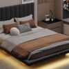 Queen Size Upholstered Hydrualic Platform Floating Bed With LED Light And USB Port - Gray - Image 26