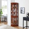 Corner Curio Cabinet With 5 Shelves And Lighting System (E26 Light Bulb Not Included) - Walnut - Image 4