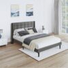 Queen Size Upholstered Platform Bed Frame With Button Tufted Linen Fabric Headboard - Dark Gray - Image 2