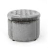 Elegant Round Ottoman Footstool With Velvet Upholstery And Studded Rim - Gray - Image 5