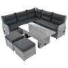 Outdoor Furniture Set Patio Rattan Furniture Set With An Adjustable Table, Recliners With Extendable Side Tables, And 2 Ottomans For Patio, Lawn, Backyard, Pool - Gray - Image 16
