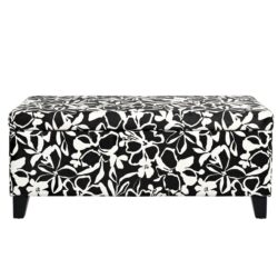 Luxury Storage Ottoman With Floral Patterned Fabric, Soft Close Hinges, Multi Functional Footrest & Seat - Black Floral / White