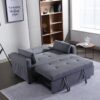 2 Seaters Slepper Sofa Bed Linen Fabric 3-In-1 Convertible Sleeper Loveseat With Side Pocket - Dark Gray - Image 5