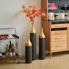 Elegant Floor Vase Set Metal Decorative Vases 3 Piece Set For Floral Display, Wedding & Gift Decor - Gold / Black - Image 4