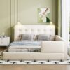 Queen Size Upholstered Platform Bed With 2 Reading Lights - White - Image 9