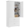 Tall Bathroom Storage Cabinet, With Two Doors And Drawers, Adjustable Shelf, MDF Board - White - Image 8