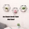 Wall Mounted Hexagonal Floating Shelves - Black (Set of 3) In Different Sizes, Modern Metal Wall Shelf, Simple Wood Partition Storage Shelves, Wall Decor Rack - Natural Wood - Image 2