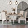 5 Piece Farmhouse Dining Table Set Wood Round Extendable Dining Table And 4 Upholstered Dining Chairs - Oak Natural / Antique White - Image 18