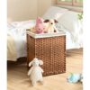 Laundry Hamper With Lid PE Rattan Powder Coating Frame Clothes Hampers With 2 Removable Bags, 100L - Brown - Image 16