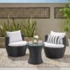 Kono - Outdoor 3 Pieces Chat Set With Cushions And Tempered Glass Tabletop - Black / Ivory - Image 5