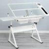 Adjustable Tempered Glass Drafting Printing Table With Chair - White - Image 2