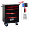4 Drawer Multifunctional Tool Cart With Wheels, Metal Rolling Tool Cart Storage For Garage Workshop Warehouse Repair Shop With Stainless Steel Roof - Black / Red - Image 4