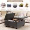 Massive Square Storage Bench, Footstool With 2 Storage Doors, Mid - Century Modern Coffee Table For Living Room, Nailhead Inlay - Dark Gray - Image 2