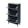 3 Door Metal Shoe Rack, Freestanding Modern Shoe Storage Cabinet With Metal Rattan, Particle Board For Entryway - Blue Gray - Image 12