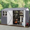 8 0 Ft Outdoor Storage Garden Tool Shed With Thickened Galvanized Steel With Sloped Roof & Double Lockable Door Storage Shed Large With 6 Vents - Gray - Image 8