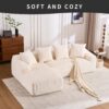Compression Sofa: Combining Chaise Longue With 3 Seater, Corduroy Fabric, Full Sponge Compression Sofa, Combined Sofa With 4 Pillows For Living / Home Furniture / Apartment - White - Image 6