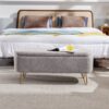 Storage Ottoman Bench For End Of Bed Gold Legs, Modern Gray Faux Fur Entryway Bench Upholstered Padded With Storage For Living Room Bedroom - Gray - Image 2