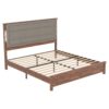 Queen Size Bed Frame With Upholstered Headboard, Queen Bed Frame With Charging Station And LED Lights, Wood Slats, No Box Spring Needed - Gray / Dark Brown - Image 9
