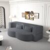 Modern Floor Sofa, With 2 Pillows, Convertible Teddy Fabric Foam Filled Bed, Full Size Folding Mattress, Suitable For Living Room Guest Room, Game Room - Gray - Image 7