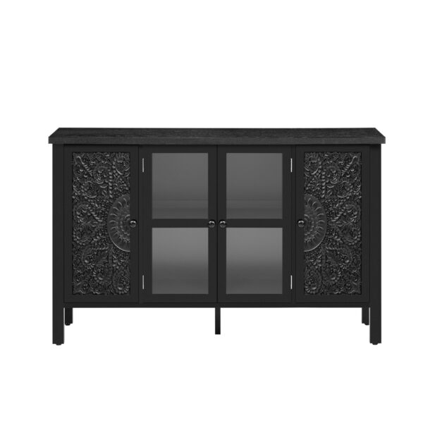 Retro TV Stand For TVs Up To 43", Entertainment Center Media Console Cabinet With 3 Spacious Cabinets, Glass Cabinet Doors And Anti-Tip Device For Living Room - Black