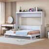 Full Size Murphy Bed With Hydraulic Lift & Desk Design - White - Image 15