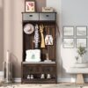 Hall Tree With 6 Hooks And Hinged Lid, Coat Hanger, Entryway Bench, Storage Bench, 3 In 1 Design, For Entrance, Hallway - Brown - Image 5