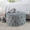 Elegant Ottoman With Plush Velvet Upholstery - Light Gray - Image 3