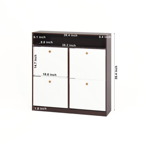 Modern Freestanding Shoe Storage Cabinet With 4 Flip Drawers - Walnut