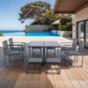 9 Pieces Patio Dining Sets Outdoor Space Saving Rattan Chairs With Glass Table Top Wicker And Cushion - Dark Gray - Image 5