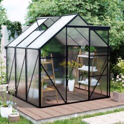 6X6Ft-Black Polycarbonate Greenhouse Raised Base And Anchor Aluminum Heavy Duty Walk-In Greenhouses For Outdoor Backyard In All Season (W540S00002) - Black