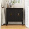 Vintage Style 2 Door Wooden Sideboard Cabinet For Living Room, Dining Room, Or Office - Black Wood - Image 2