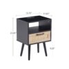 15.75" Rattan End Table With Power Outlet & USB Ports, Modern Nightstand With Drawer And Solid Wood Legs, Side Table For Living Room, Bedroom - Black - Image 3