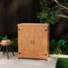 Rustic Cedar Potting Bench With Storage Cabinet And Metal Table Top For Outdoor Patio - Light Brown - Image 3