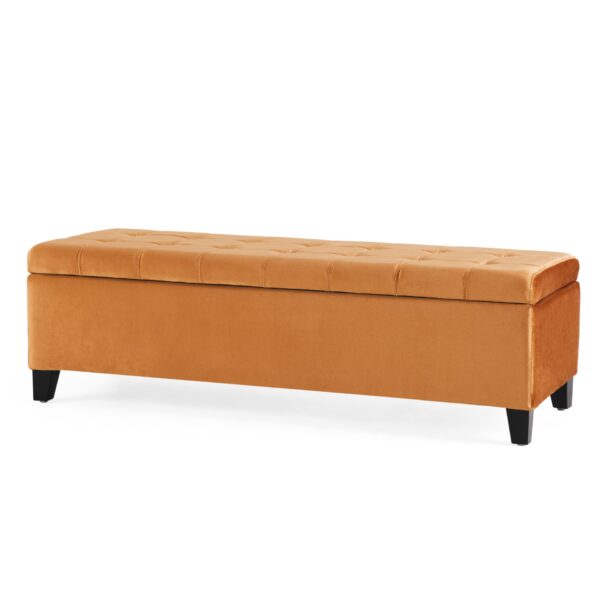 Wendover - Elegant Velvet Tufted Storage Bench With Lift Up Top And Birch Wood Legs - Burnt Orange